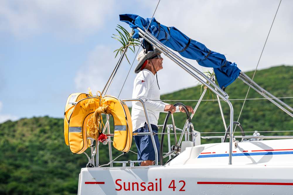 Skipper at the helm